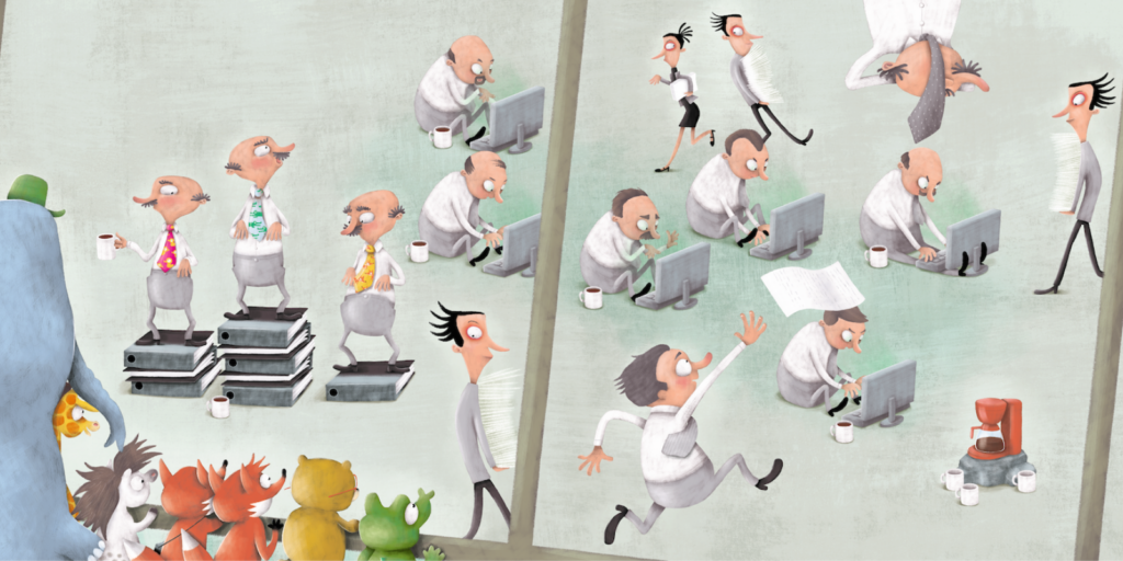 Illustration aus "Von Krawattenmännchen, Vielfraßen und Faulpelzinnen" - ein lustiges Bilderbuch