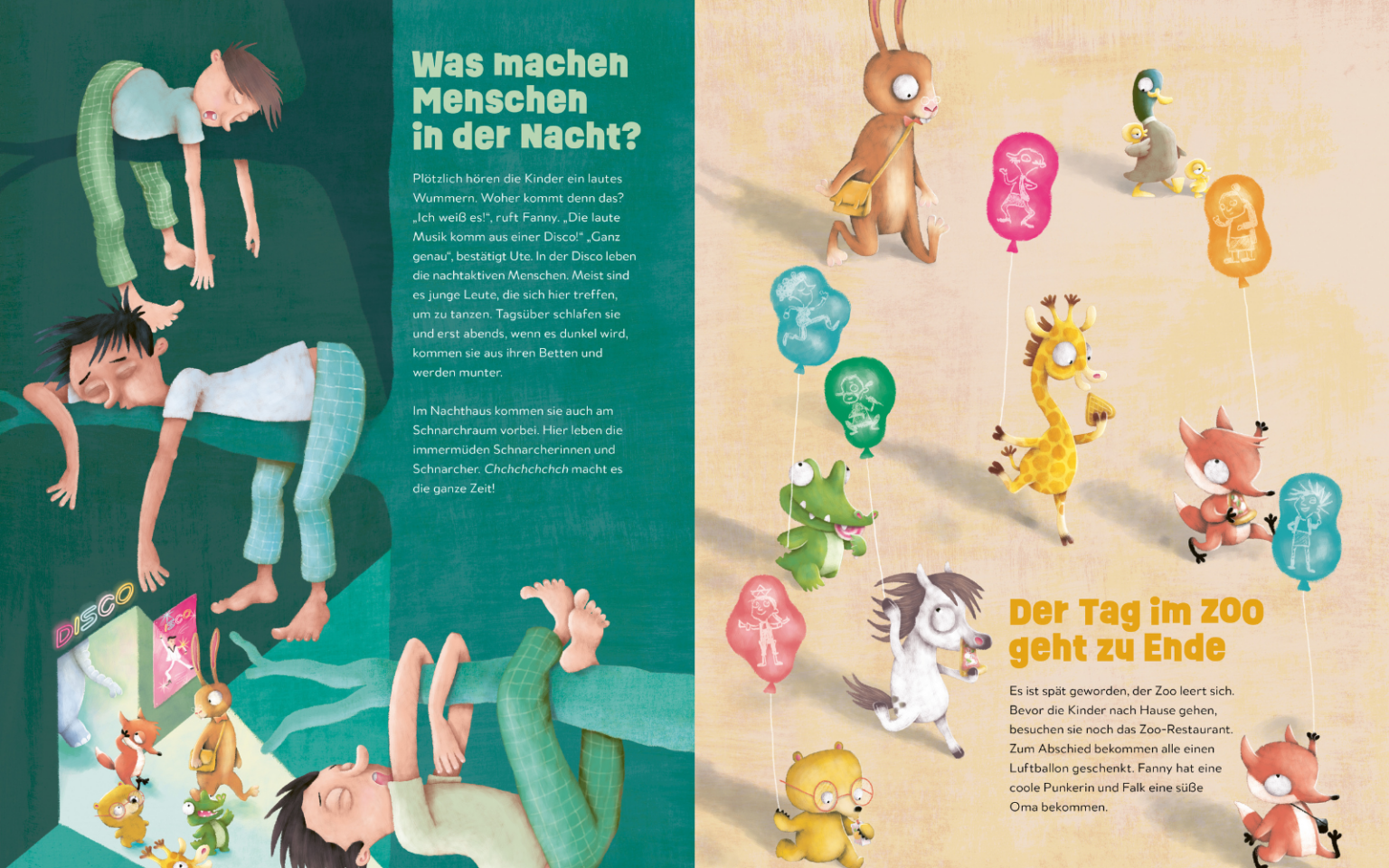 Innenansicht: lustiges Zoo-Bilderbuch ab 4 – Tiere beobachten die Schnarcher und Langschläfer